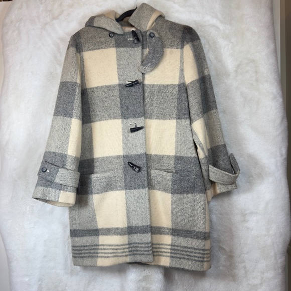Vintage Ralph Lauren Wool Duffle Coat: Plaid Checkered Overcoat, Size M - Picture 1 of 8